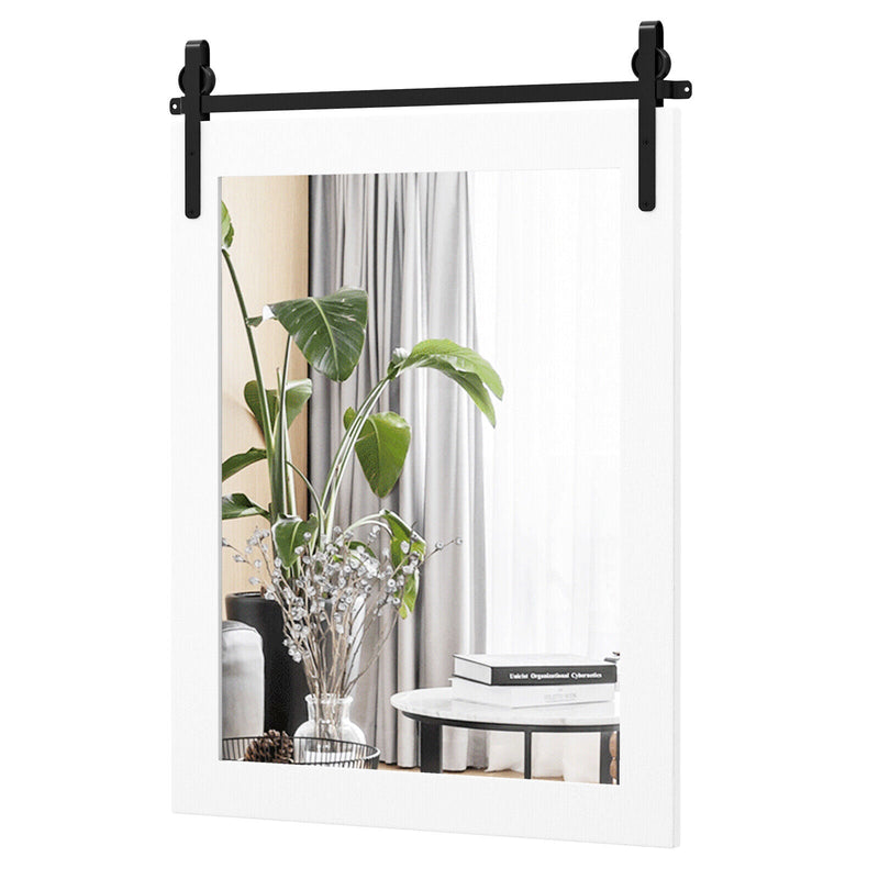 30 x 22 Inch Wall Mount Mirror with Wood Frame-White - Relaxacare