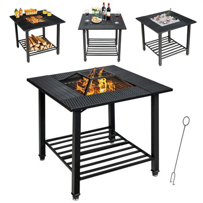 31 Inch Outdoor Fire Pit Dining Table with Cooking BBQ Grate - Relaxacare