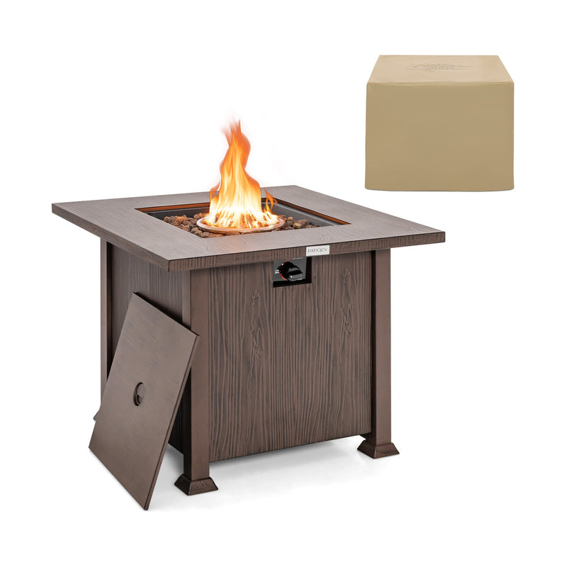 32 Inch 50 000 BTU Square Fire Pit Table with Lid and Lava Rocks - Relaxacare