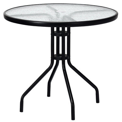 32 Inch Outdoor Patio Round Tempered Glass Top Table with Umbrella Hole - Relaxacare