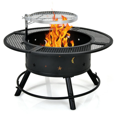 32-Inch Outdoor Wood Burning Fire Pit with 360°Swivel BBQ Grate - Relaxacare