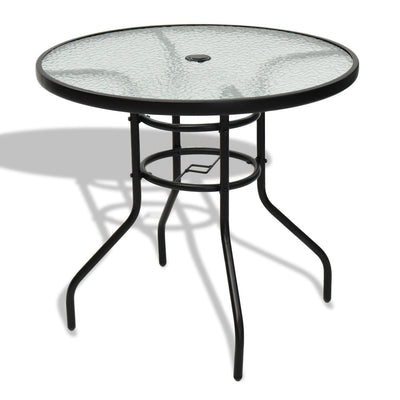 32 Inch Patio Tempered Glass Steel Frame Round Table with Convenient Umbrella Hole - Relaxacare