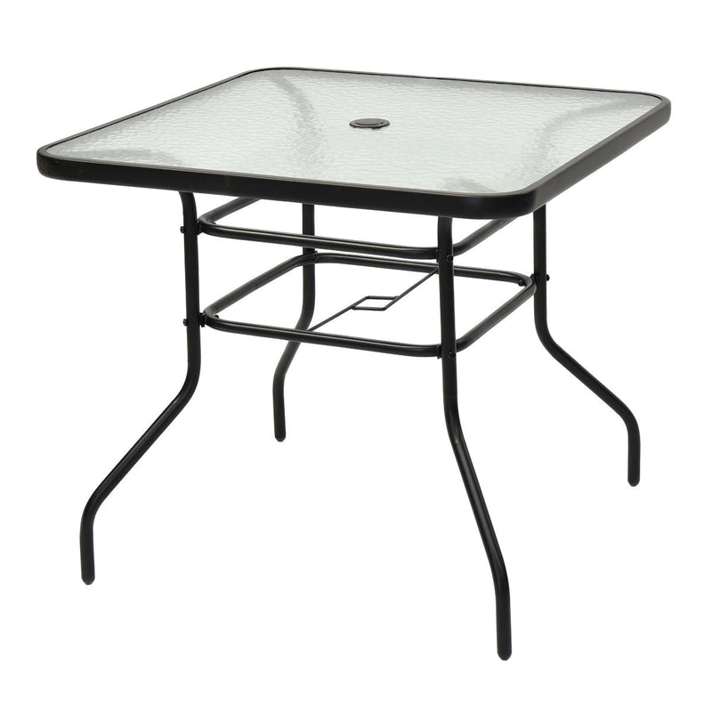 32 Inch Patio Tempered Glass Steel Frame Square Table - Relaxacare