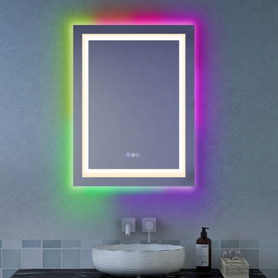 32 Inch x 24 Inch Bathroom Anti-Fog Wall Mirror with Colorful Light - Relaxacare