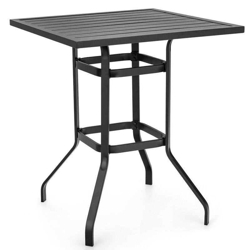32 Inches Outdoor Steel Square Bar Table with Powder-Coated Tabletop - Relaxacare