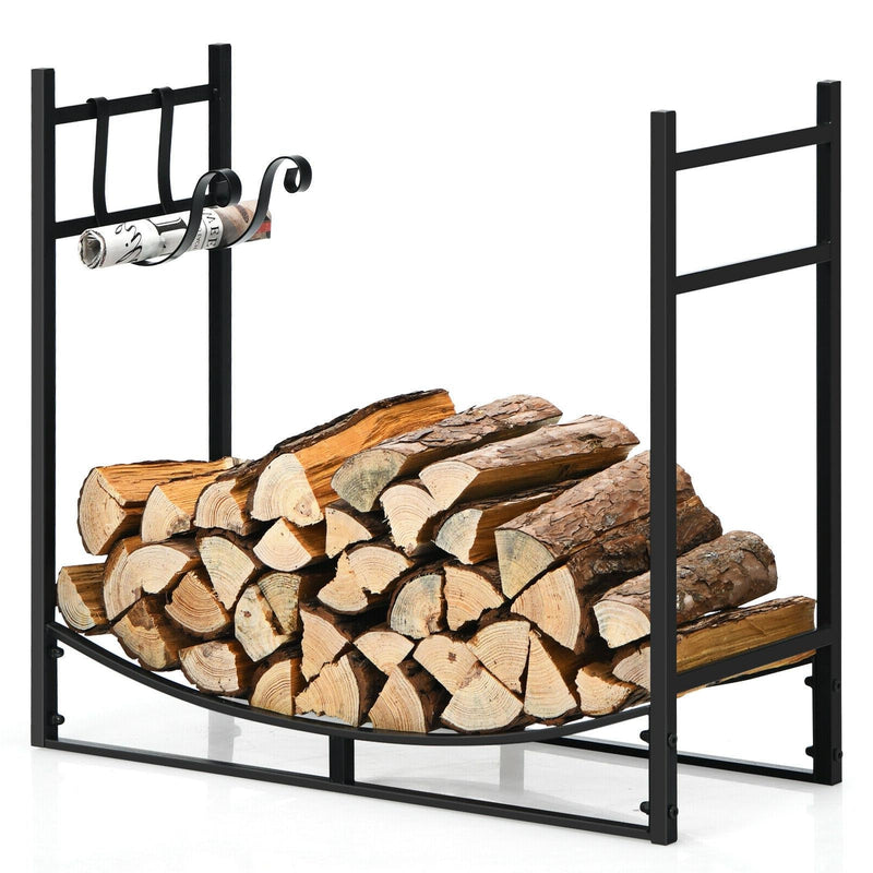 33 Inch Firewood Rack with Removable Kindling Holder Steel Fireplace Wood - Relaxacare