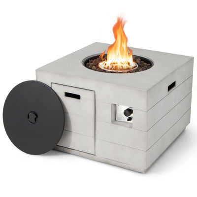 34 Inch Square Concrete Propane Fire Pit Table with Lava Rocks and Cover 50 000 BTU - Relaxacare
