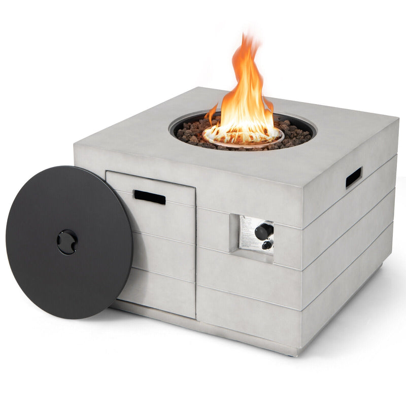 34 Inch Square Concrete Propane Fire Pit Table with Lava Rocks and Cover 50 000 BTU - Relaxacare