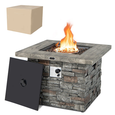 34.5 Inch Square Propane Gas Fire Pit Table with Lava Rock and PVC Cover - Relaxacare