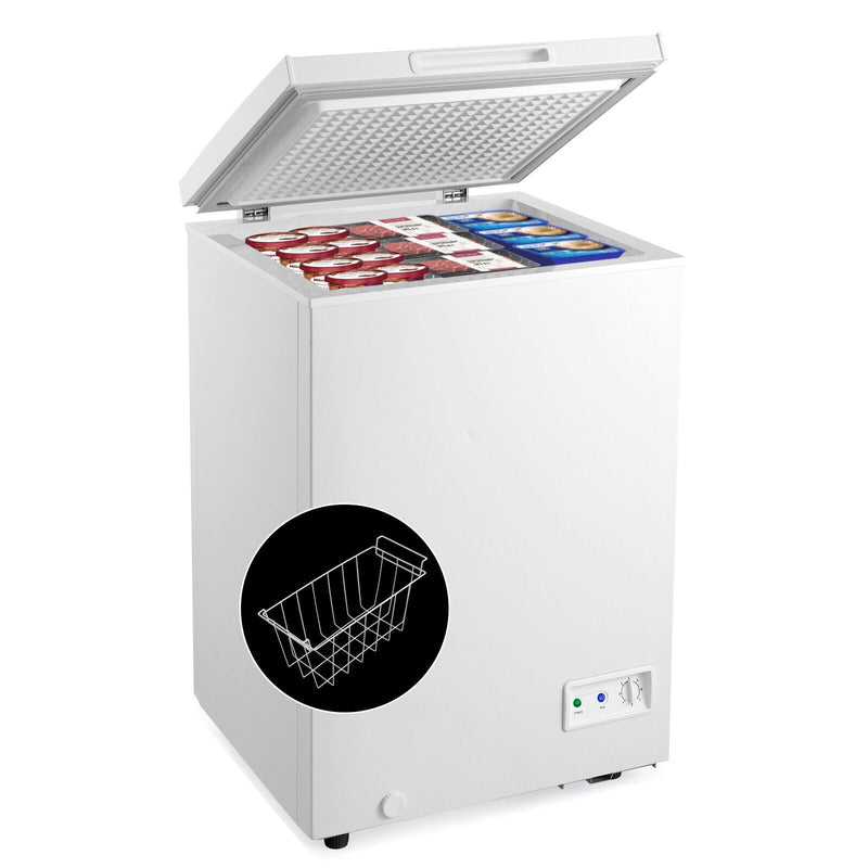 3.5 Cubic Feet Chest Freezer Compact Deep Freezer with Removable Storage Basket-White - Relaxacare