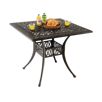 35.4 Inch Aluminum Patio Square Dining Table with Umbrella Hole - Relaxacare