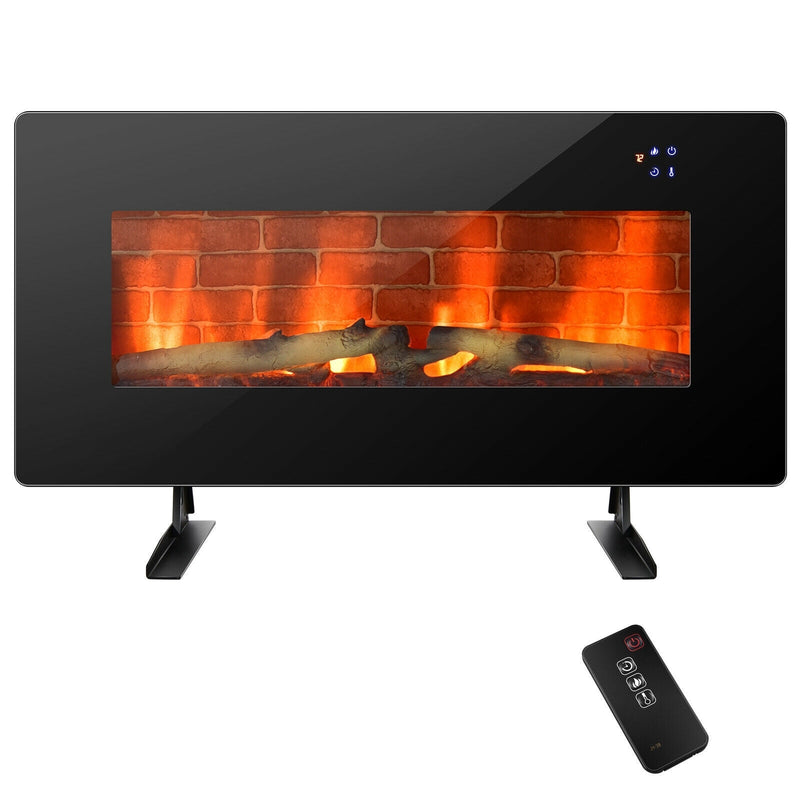 36 Inch Electric Wall Mounted Freestanding Fireplace with Remote Control-Black - Relaxacare
