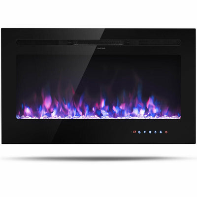 36 Inch Electric Wall Mounted Ultrathin Fireplace with Touch Screen and Timer - Relaxacare