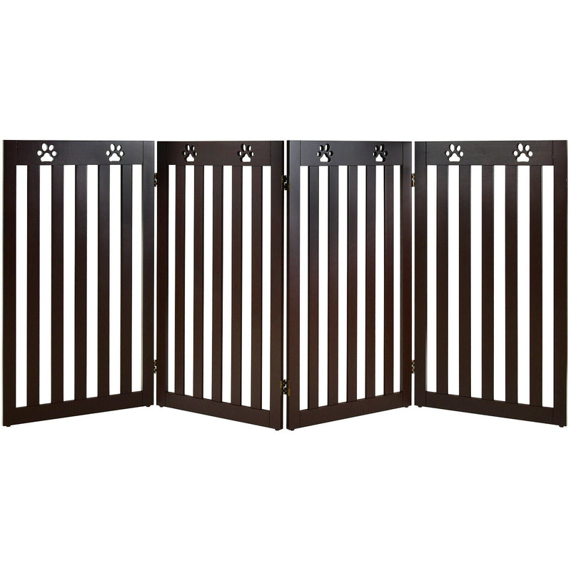 36 Inch Folding Wooden Freestanding Pet Gate with 360° Hinge-Espresso - Relaxacare
