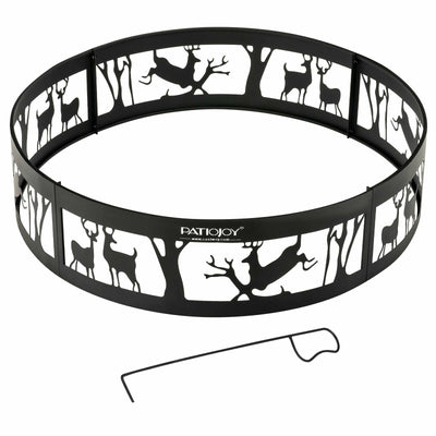 36 Inch Metal Fire Pit Ring Deer with Extra Poker Bonfire Liner for Campfire - Relaxacare
