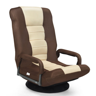 360-Degree Swivel Gaming Floor Chair with Foldable Adjustable Backrest-Brown - Relaxacare
