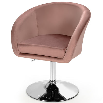 360 Degree Swivel Makeup Stool Accent Chair with Round Back and Metal Base -Pink - Relaxacare