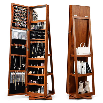 360° Rotatable 2-in-1 Lockable Jewelry Cabinet with Full-Length Mirror - Relaxacare