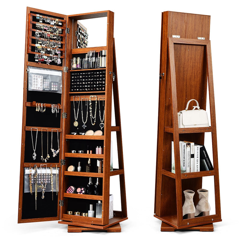 360° Rotatable 2-in-1 Lockable Jewelry Cabinet with Full-Length Mirror - Relaxacare