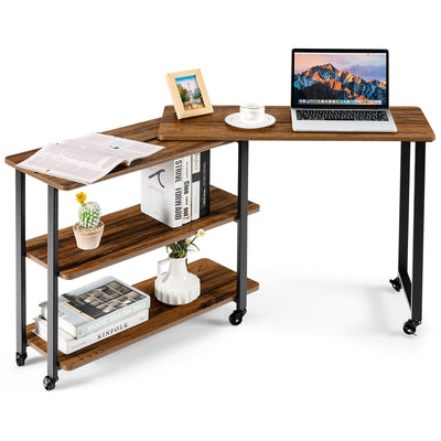 360° Rotating Sofa Side Table with Storage Shelves and Wheels-Brown - Relaxacare