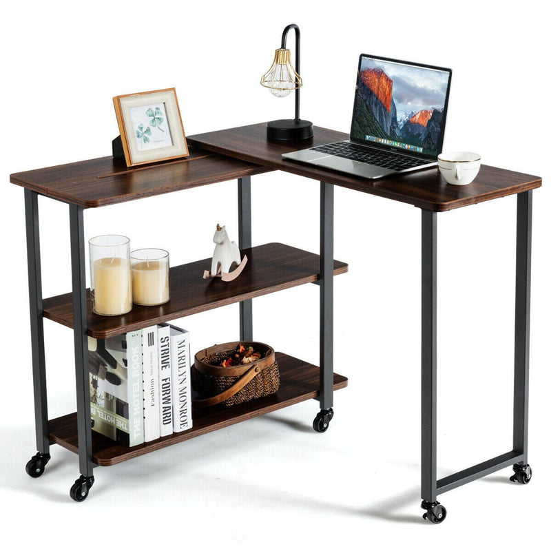 360° Rotating Sofa Side Table with Storage Shelves and Wheels-Walnut - Relaxacare