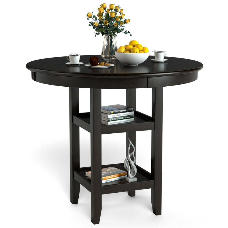 36.5 Inch Counter Height Dining Table with 42 Inches Round Tabletop and 2-Tier Storage Shelf - Relaxacare