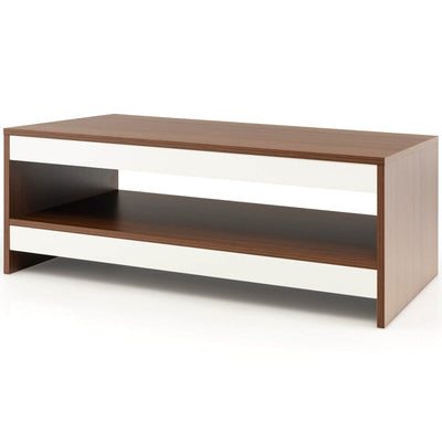 37 Inch 2-Tier Rectangle Wooden Coffee Table with Storage Shelf - Relaxacare
