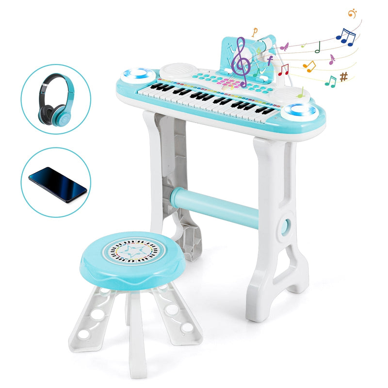 37-key Kids Electronic Piano Keyboard Playset-Blue - Relaxacare