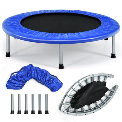 38 Inch Mini Folding Trampoline Portable Leisure Fitness Backboard-Blue - Relaxacare
