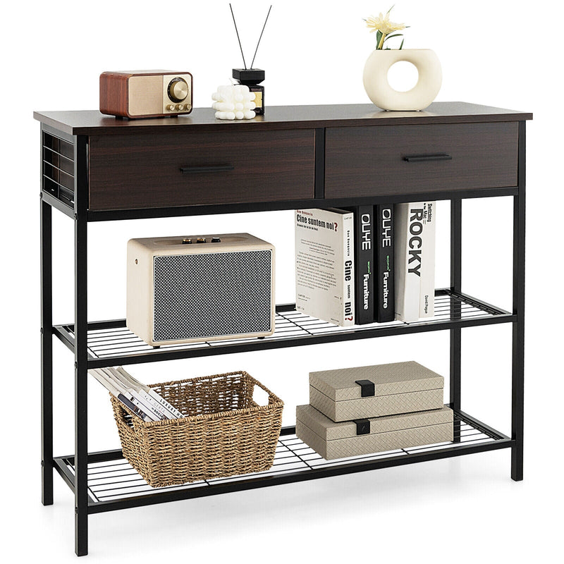 39.5 Inch Entryway Table with 2 Drawers and 2-Tier Shelves - Relaxacare