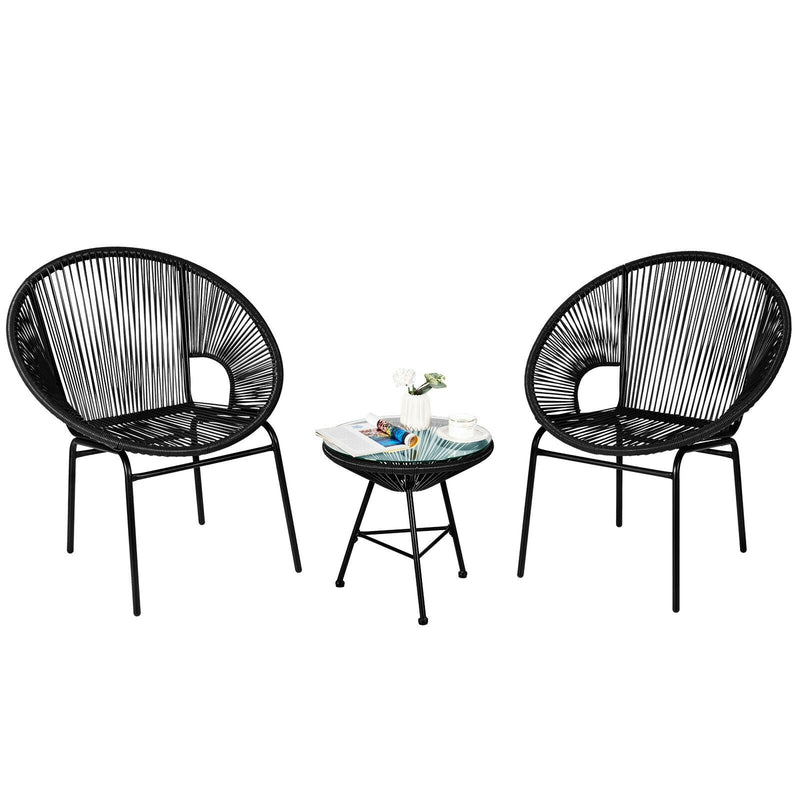 3PCS Patio Acapulco Furniture Bistro Set with GlassTable-Black - Relaxacare