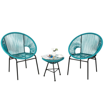 3PCS Patio Acapulco Furniture Bistro Set with GlassTable-Turquoise - Relaxacare