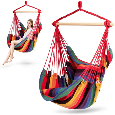 4 Color Deluxe Hammock Rope Chair Porch Yard Tree Hanging Air Swing Outdoor-Red - Relaxacare