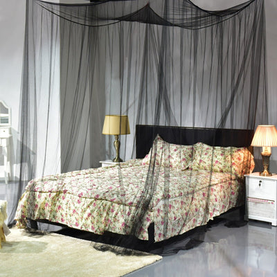4 Corner Post Full Queen King Size Bed Mosquito Net-Black - Relaxacare