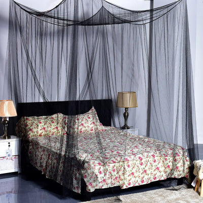 4 Corner Post Full Queen King Size Bed Mosquito Net-Black - Relaxacare