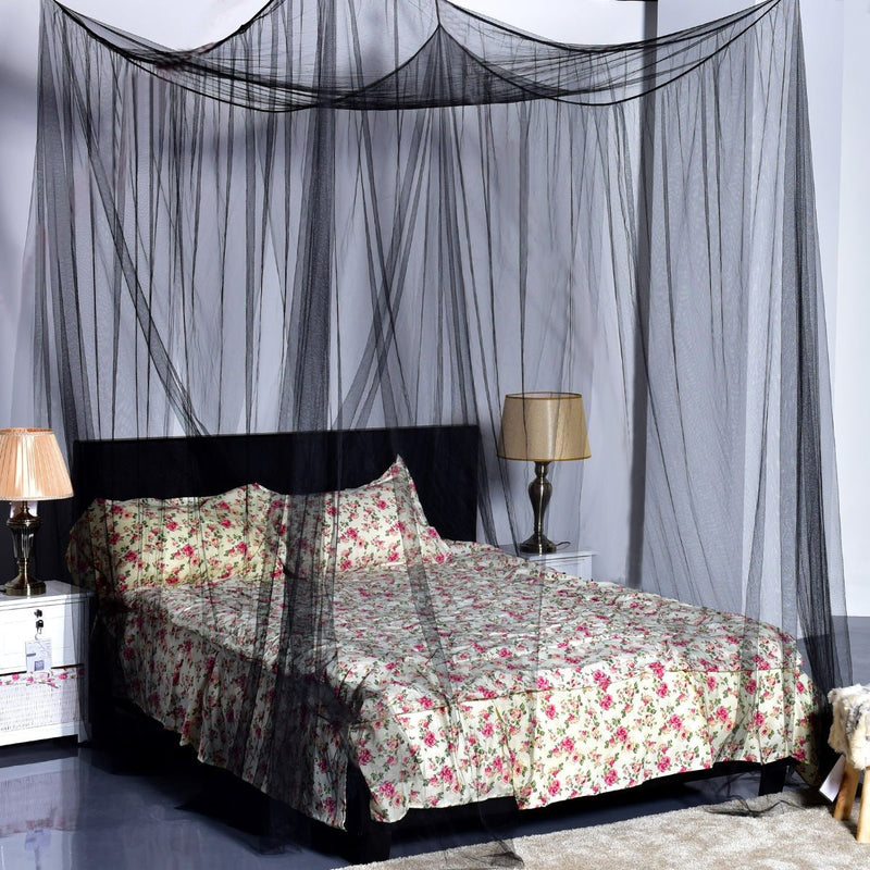 4 Corner Post Full Queen King Size Bed Mosquito Net-Black - Relaxacare