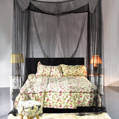 4 Corner Post Full Queen King Size Bed Mosquito Net-Black - Relaxacare