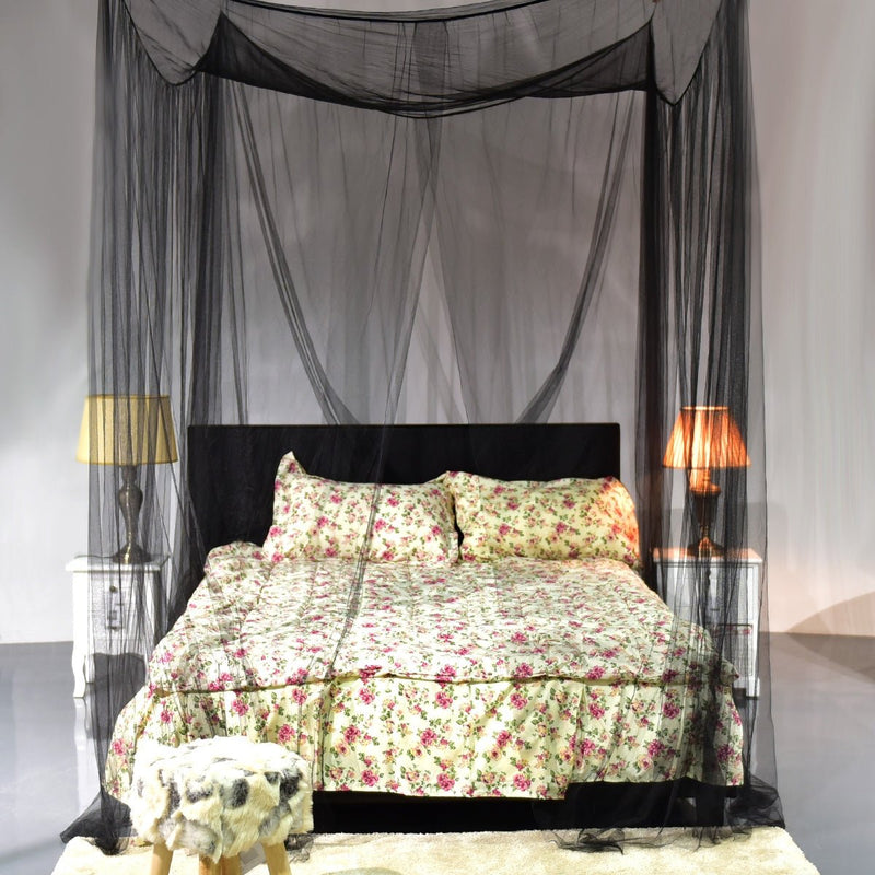 4 Corner Post Full Queen King Size Bed Mosquito Net-Black - Relaxacare