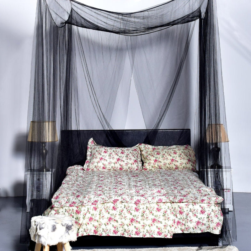 4 Corner Post Full Queen King Size Bed Mosquito Net-Black - Relaxacare