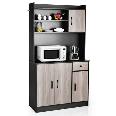 4-Door Freestanding Kitchen Buffet with Hutch and Adjustable Shelves - Relaxacare