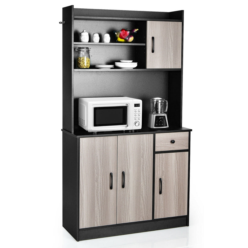 4-Door Freestanding Kitchen Buffet with Hutch and Adjustable Shelves - Relaxacare