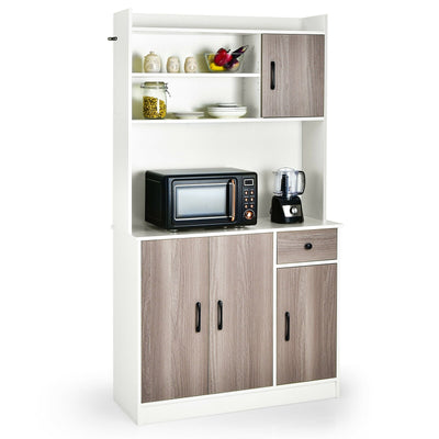 4-Door Freestanding Kitchen Buffet with Hutch and Adjustable Shelves-White - Relaxacare