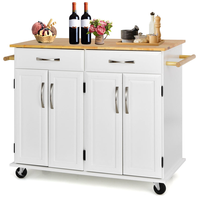 4-Door Rolling Kitchen Island Cart Buffet Cabinet with Towel Racks Drawers - Relaxacare