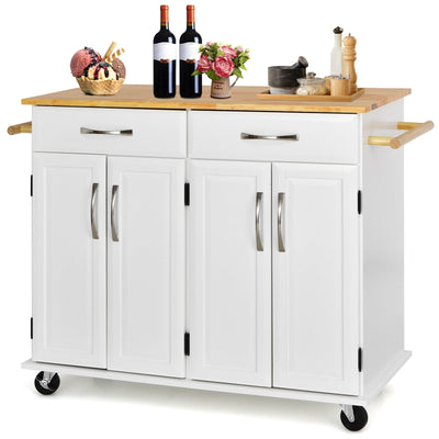 4-Door Rolling Kitchen Island Cart Buffet Cabinet with Towel Racks Drawers-White - Relaxacare
