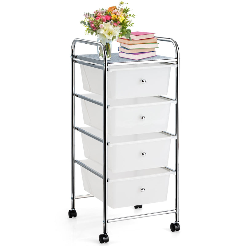 4-Drawer Cart Storage Bin Organizer Rolling with Plastic Drawers-White - Relaxacare