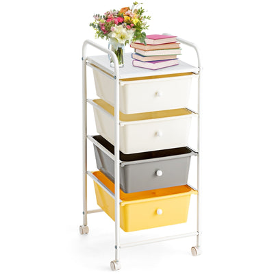 4-Drawer Cart Storage Bin Organizer Rolling with Plastic Drawers-Yellow - Relaxacare