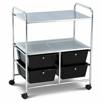 4 Drawers Shelves Rolling Storage Cart Rack-Black - Relaxacare
