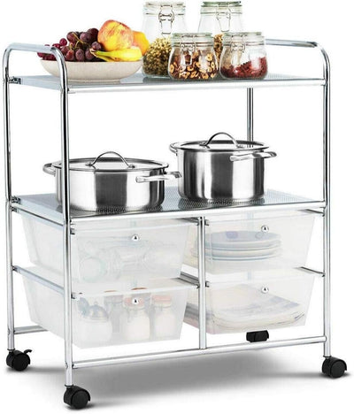 4 Drawers Shelves Rolling Storage Cart Rack-Clear - Relaxacare