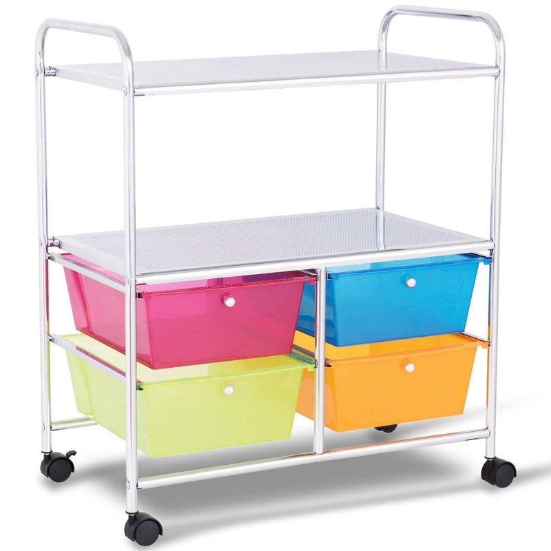 4 Drawers Shelves Rolling Storage Cart Rack-Transparent Multicolor - Relaxacare