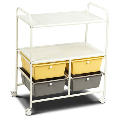 4 Drawers Shelves Rolling Storage Cart Rack-Yellow - Relaxacare